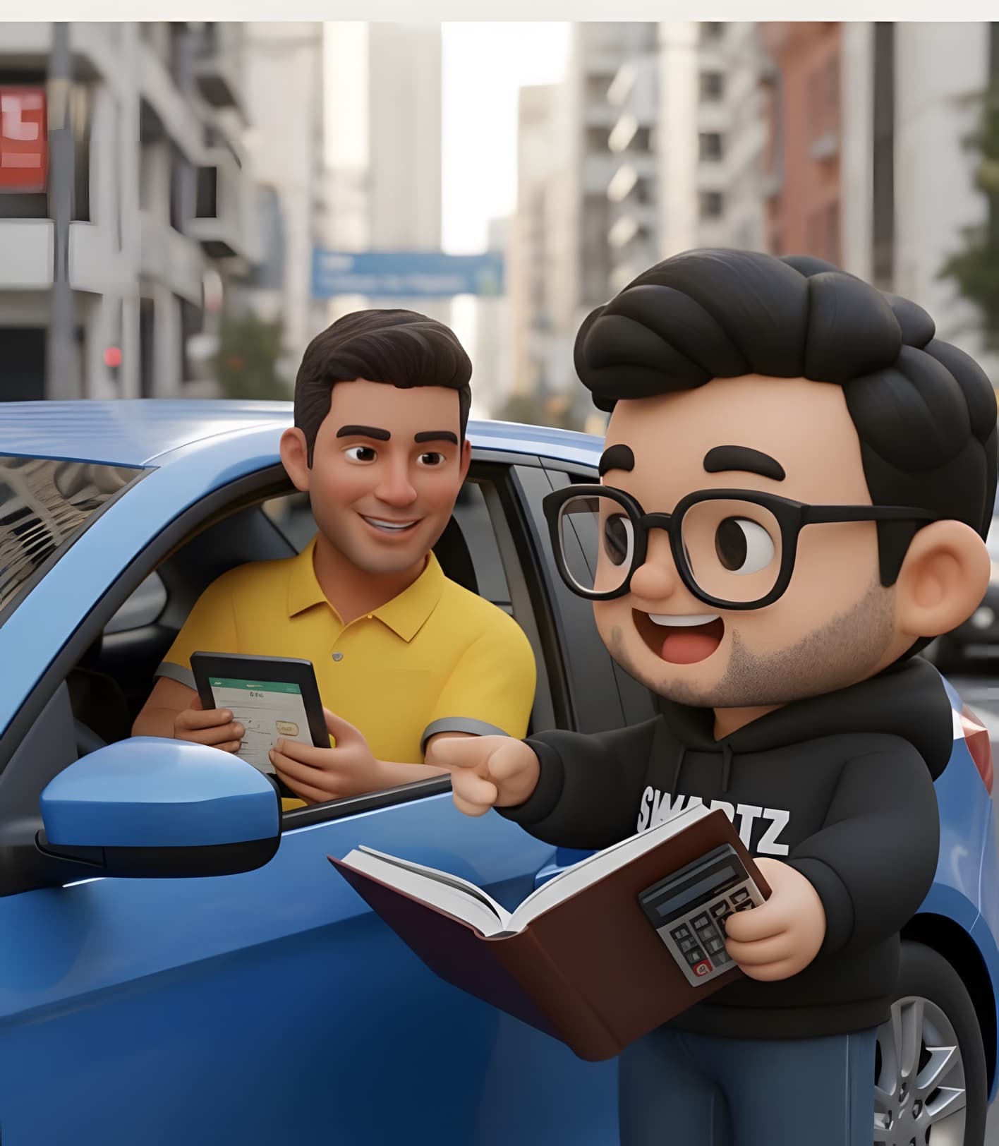 Un contador de SWARTZ asesora a un conductor DiDi junto a su auto